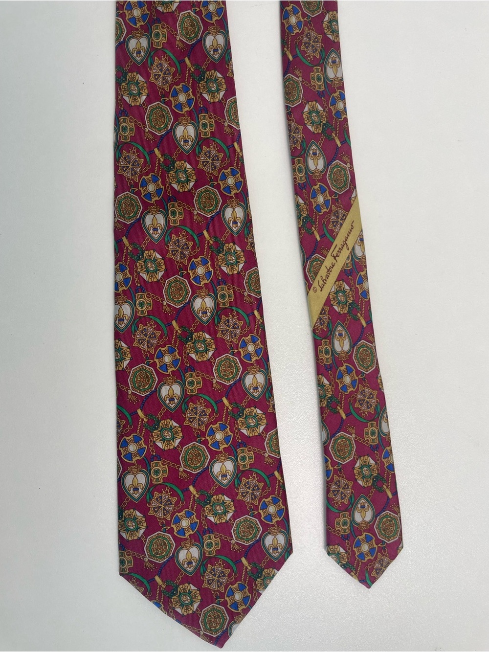 Vintage Salvatore Ferragamo Baroque Silk Tie 80s 90s Italian Luxury